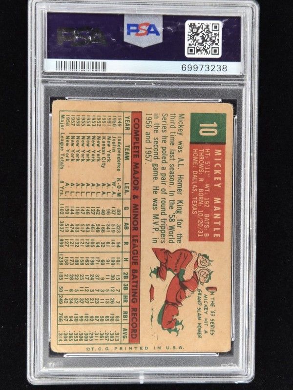 1959 Topps Mickey Mantle #10 Psa  FR 1.5 view 2