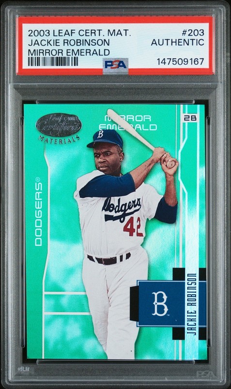 Jackie Robinson 2003 Leaf Certified Materials Mirror Emerald 5/5 PSA Authentic