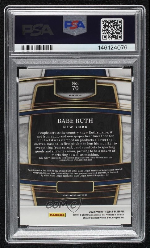 2022 Panini Select Concourse Holo Silver Prizm Babe Ruth #70 PSA 9 MINT HOF view 2
