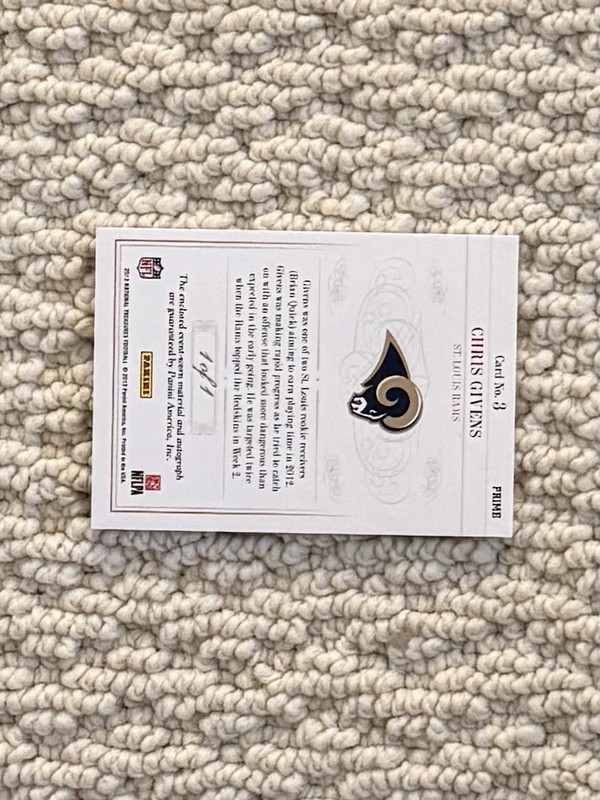 2012 National Treasures 1/1 Rookie Colossal NFL Shield Auto #3 Chris Givens RC view 2