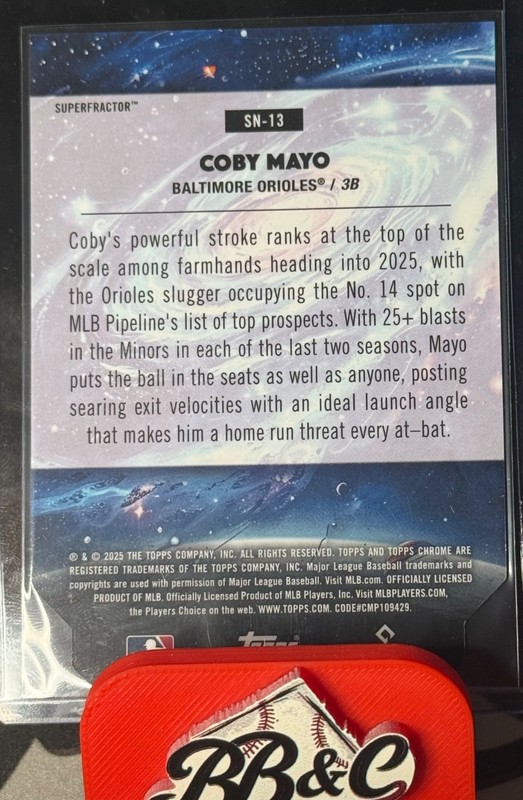 Coby Mayo [Superfractor] #SN-13 (2025 Topps Cosmic Chrome Stella Nova)  1/1 view 2