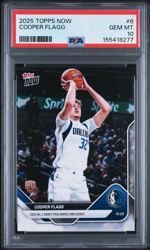2025 Topps Now Cooper Flagg Rookie Card NBA Debut 6 PSA 10 GEM MINT RC Mavericks