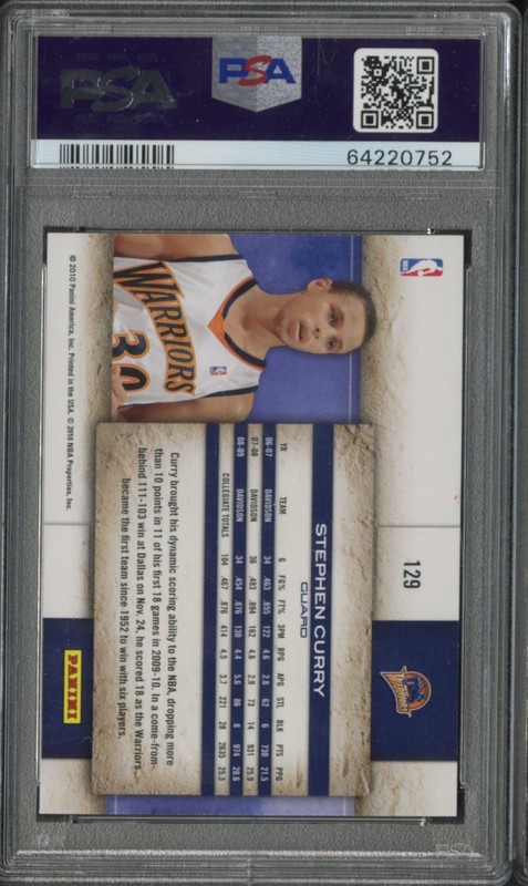 2009-10 Panini Studio Stephen Curry Rookie RC #129 PSA 10 Gem Mint view 2