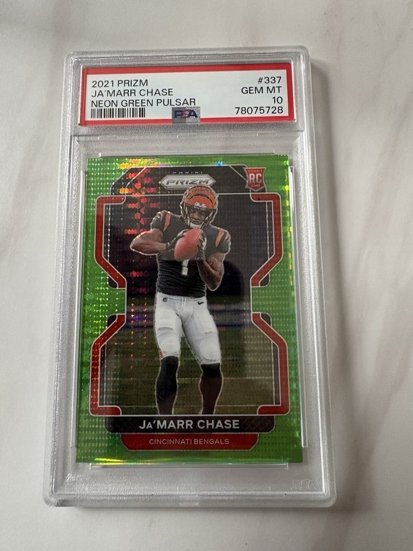 2021 Jamarr Chase 337 Green Pulsar Prizm PSA 10 Gem Mint