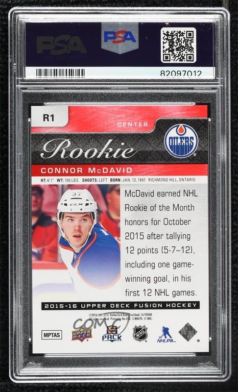 2015 Upper Deck Fusion Rookie Achievements Connor McDavid #R1 PSA 10 GEM MT 0gc7 view 2