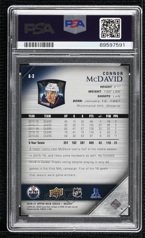 2020 Upper Deck 2005-06 Young Guns Tribute Achievements Connor McDavid PSA 9 i9o view 2