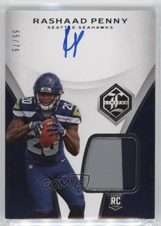 2018 Panini Limited Rookie Silver Spotlight 55/75 Rashaad Penny Patch Auto p0i