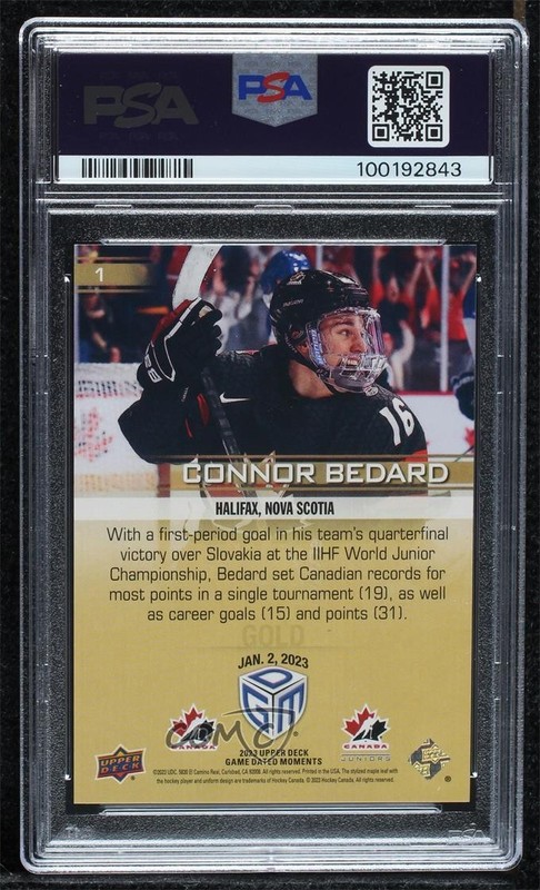 2023 Upper Deck All-Sports Game Dated Moments Gold Connor Bedard PSA 9 MINT 10yl view 2