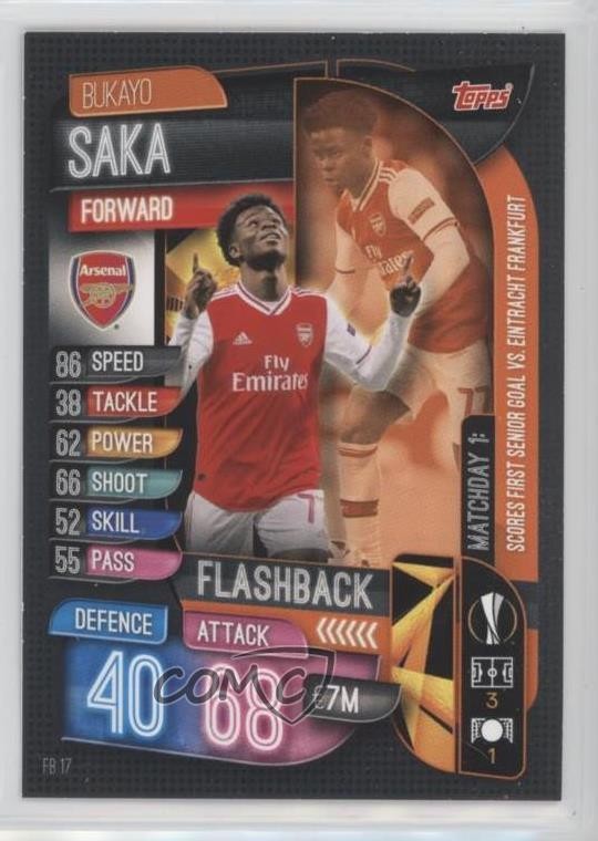 2019-20 Topps Flashback Bukayo Saka #FB17 Rookie RC 0p64 view 1