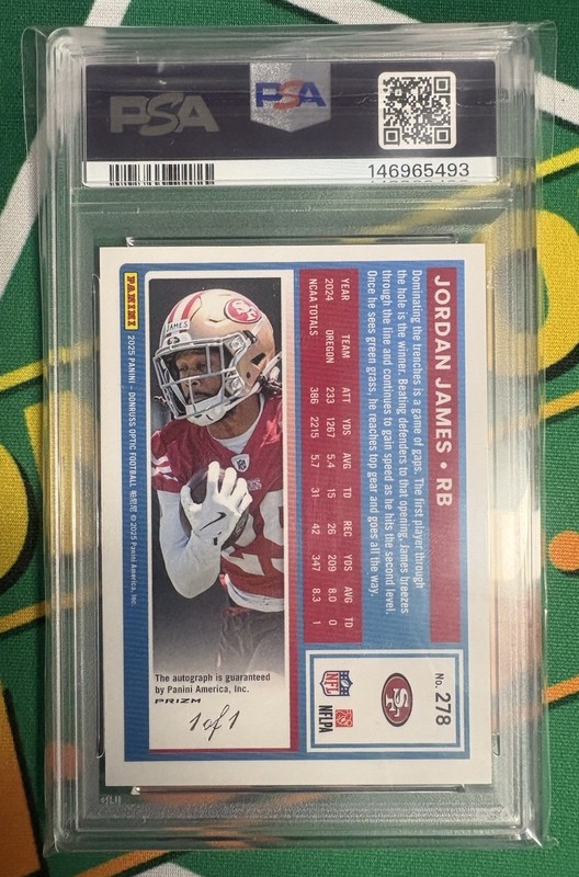 2025 DONRUSS OPTIC JORDAN JAMES GOLD VINYL 1/1 AUTO PSA 10 view 2
