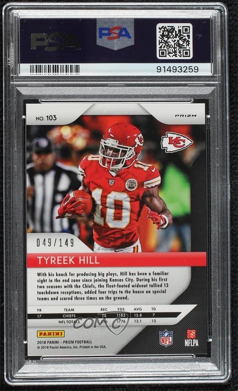 2018 Panini Prizm Red Wave Prizm 49/149 Tyreek Hill #103 PSA 10 GEM MT h8k view 2