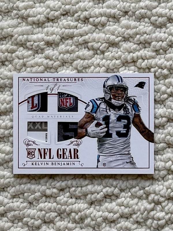 2014 National Treasures 1/1 Rookie NFL Gear Quad Materials Kelvin Benjamin RC