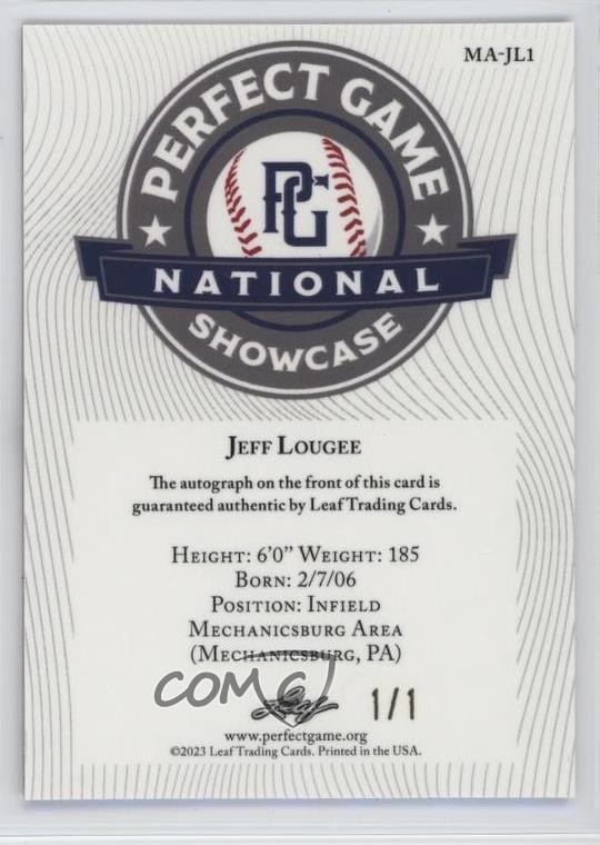 2023 Leaf Metal Perfect Game Marble Pink Foil 1/1 Jeff Lougee #MA-JL1 Auto 0j81 view 2
