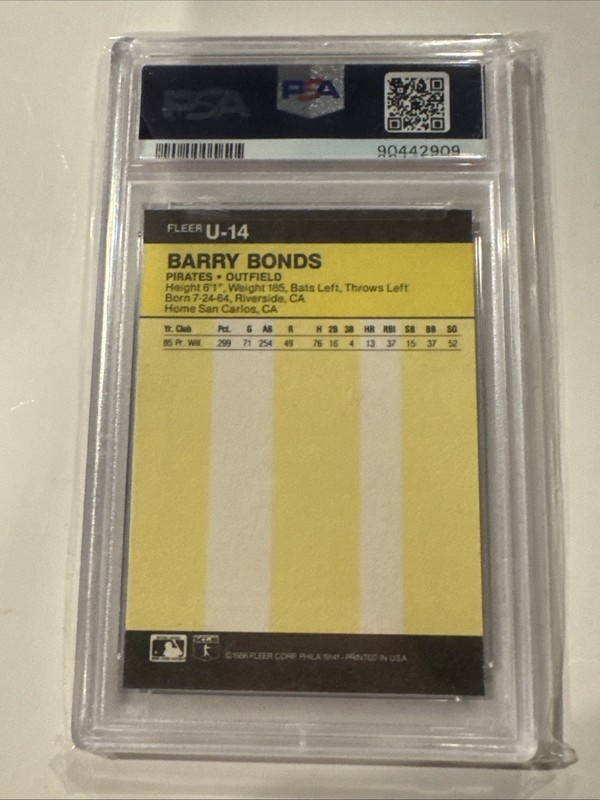 1986 Fleer Update - Barry Bonds #U-14 (RC) Gem Mint 10 PSA view 2