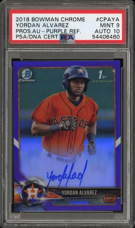 2018 Bowman Chrome YORDAN ALVAREZ RC 1st PURPLE Refractor 112/250 PSA 9 AUTO 10