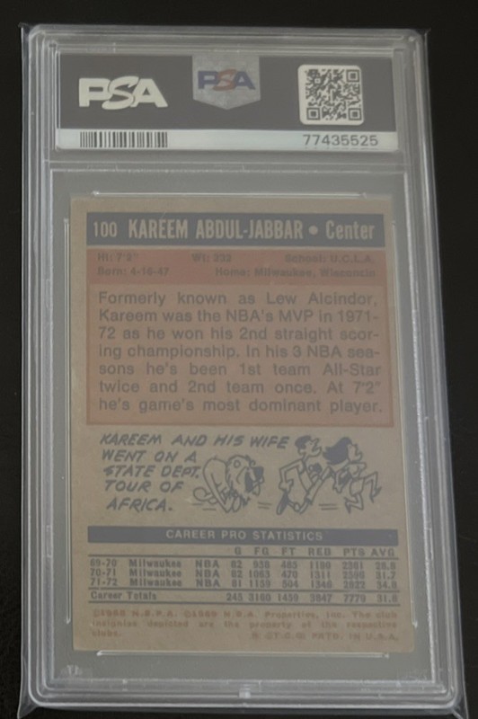 1972-73 TOPPS!  KAREEM ABDUL-JABBAR!  MILWAUKEE BUCKS!  #100  PSA 4!  VG-EX! view 2