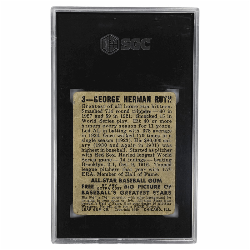 1948-49 Leaf Gum Co. Babe Ruth #3 SGC PR 1 view 2