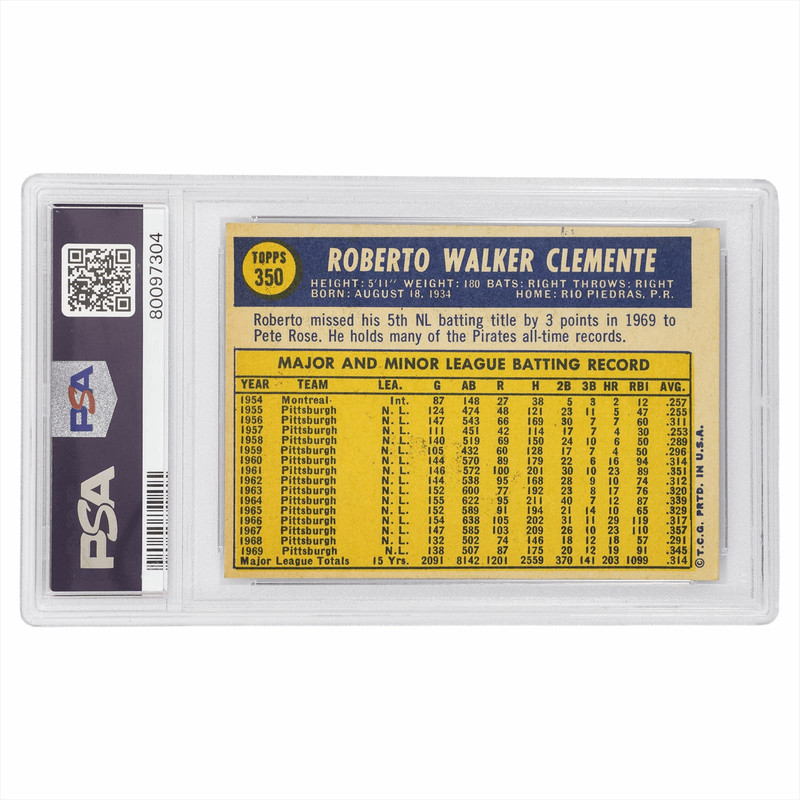 1970 Topps Roberto Clemente #350 PSA EX 5 Cert #80097304 view 2