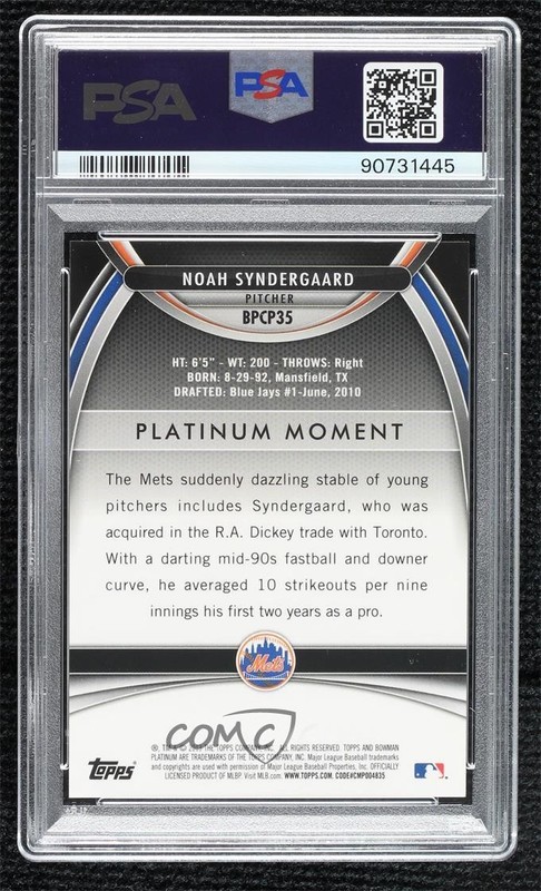 2013 Bowman Platinum Prospects Chrome Superfractor 1/1 Noah Syndergaard PSA 9 view 2