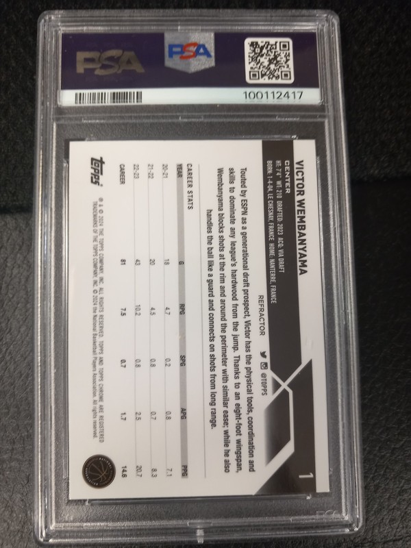 TOPPS CHROME 2023 VICTOR WEMBANYAMA ROOKIE REFRACTOR PSA 9 view 2