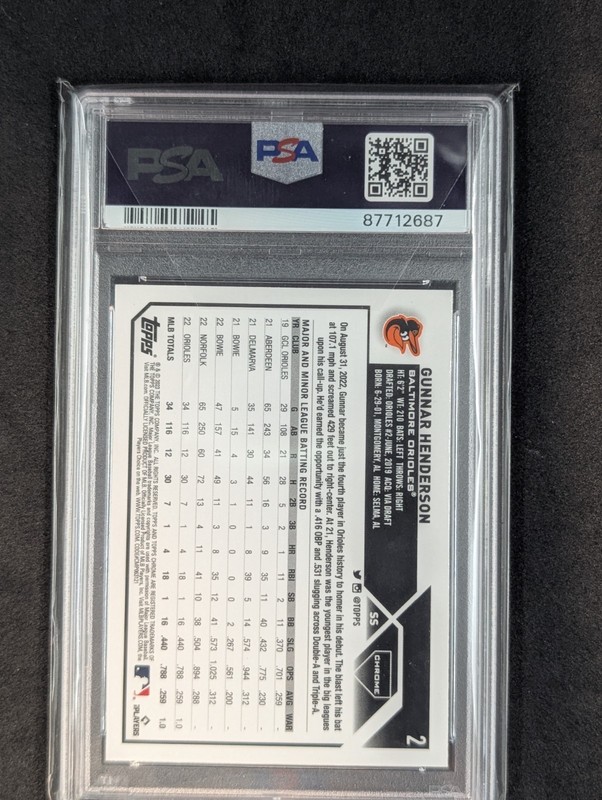 2023 Topps Chrome #2 Gunnar Henderson Rookie RC PSA 10 XFractor Refractor view 2