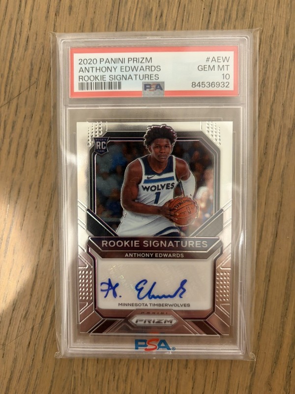 🔥2020 PANINI PRIZM ROOKIE SIGNATURES #AEW ANTHONY EDWARDS PSA 10 AUTO *READ*