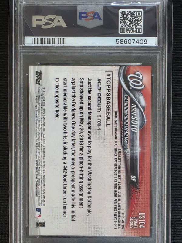 2018 Topps Update Juan Soto Rookie Debut #US104 PSA 10 RC view 2