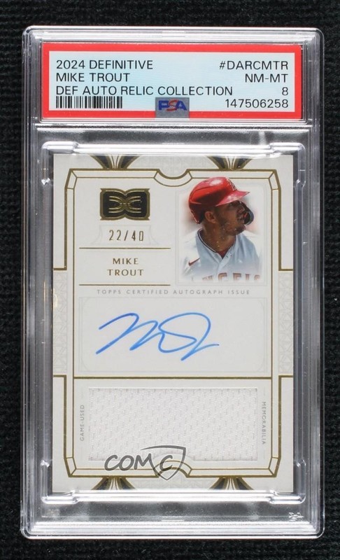2024 Topps Definitive Collection Relic Auto 22/40 Mike Trout #DARC-MTR PSA 8