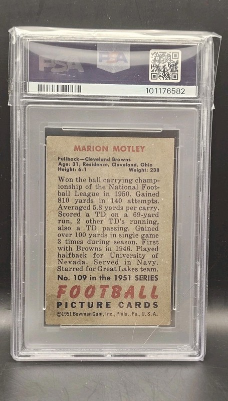 1951 Bowman Marion Motley PSA Authentic Cleveland Browns #109   Vintage Football view 2