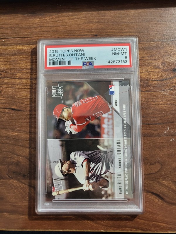 2018 Topps Now - Moment of the Week Shohei Ohtani, Babe Ruth ROOKIE CARD PSA 8