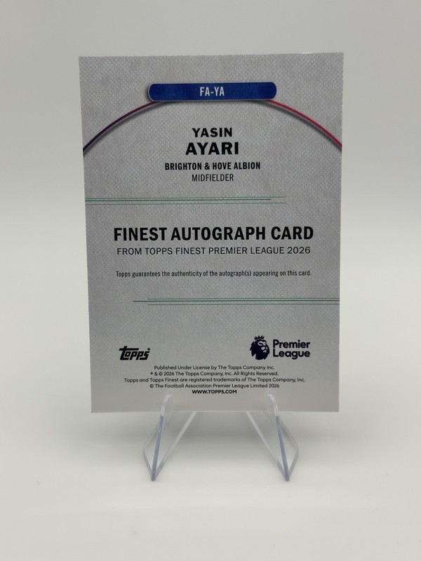 2026 Topps Finest EPL Yasin Ayari RC Rookie Auto Light Blue Refractor /150 view 2