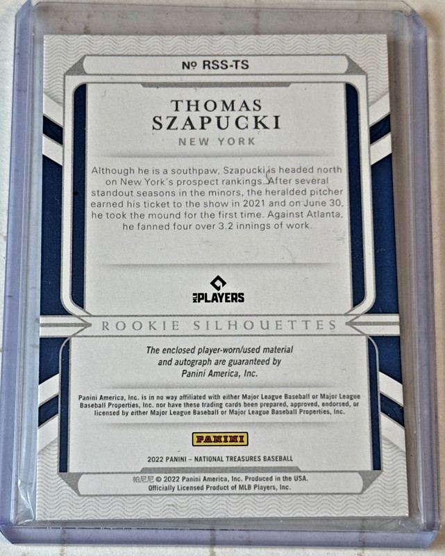 Thomas Szapucki 2022 National Treasures Rookie Silhouette Signatures Auto /49 view 2