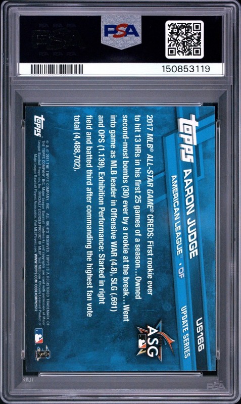 2017 Topps Update Series - Aaron Judge #US166 Throwing Rookie PSA 9 view 2