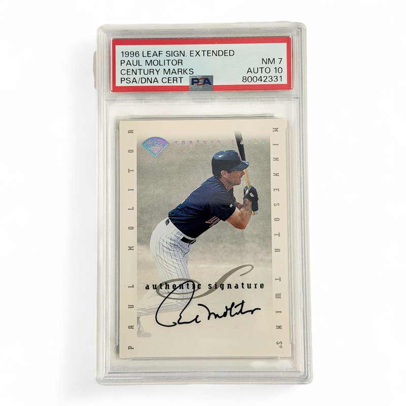 1996 Leaf Sign Extended Paul Molitor Century Marks Graded PSA 7 Auto 10