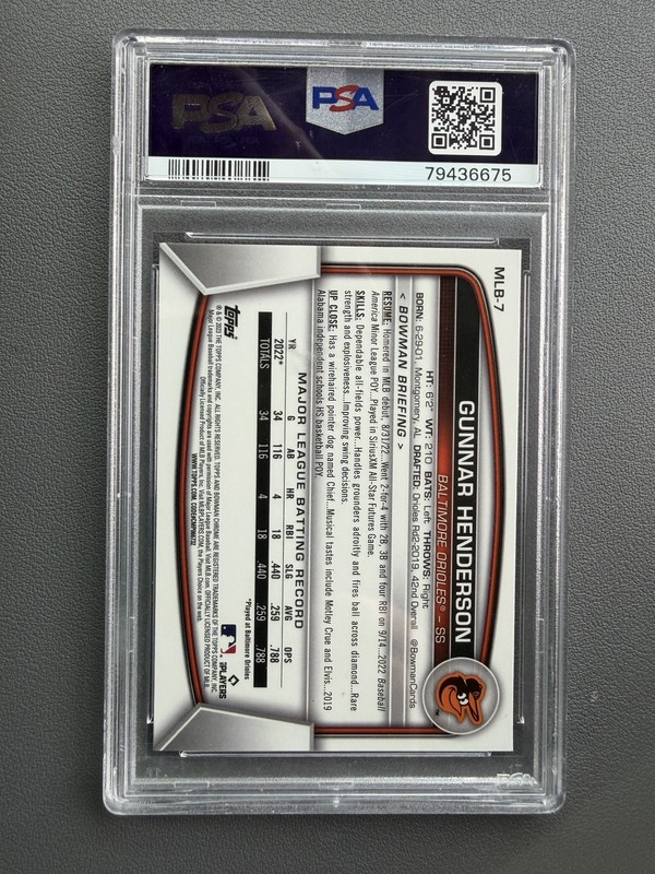 2023 Bowman Chrome Refractor NSCC Gunnar Henderson RC PSA 9 Mint SP view 2