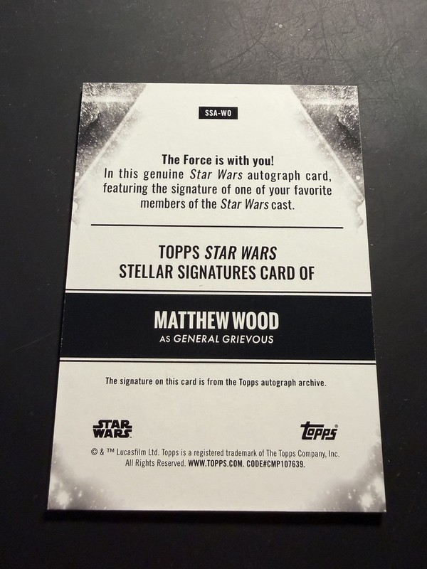 General Grievous Topps Stellar Signature Matthew Wood On Card Auto view 2