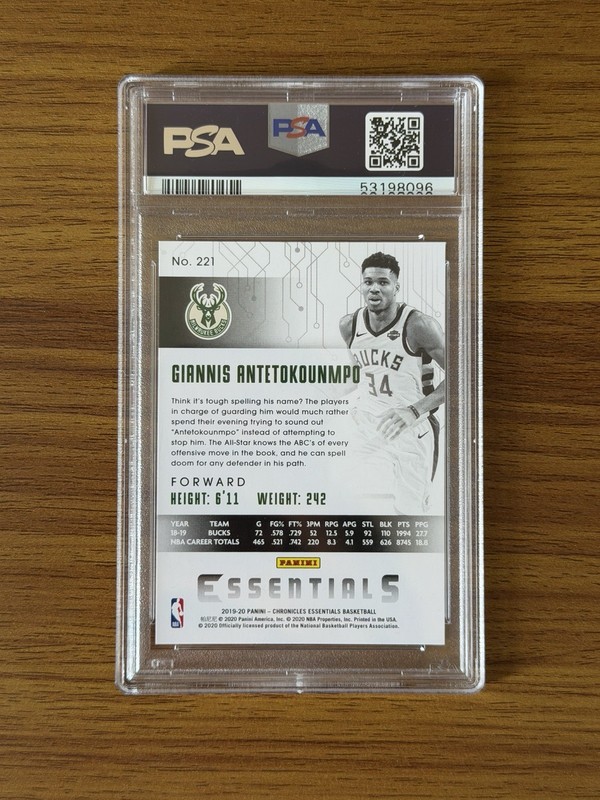 Panini 2019-20 Chronicles Essentials Giannis Antetokounmpo #221 PSA 10 view 2