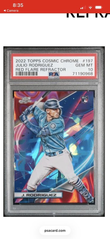 2022 TOPPS COSMIC CHROME #197 JULIO RODRIGUEZ RED REFRACTOR /5 PSA 10 GEM POP 2 view 2