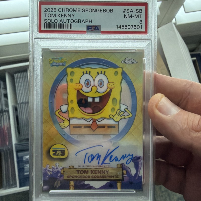 Topps 2025 Chrome SpongeBob SquarePants Solo Autograph Tom Kenny SA-SB PSA 8