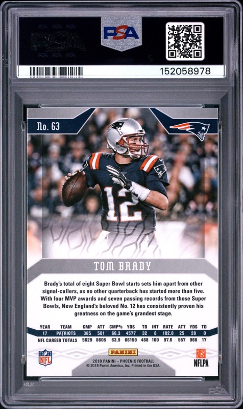 2018 Panini Phoenix Tom Brady Color Burst SSP #63 PSA 10 Gem Mint view 2