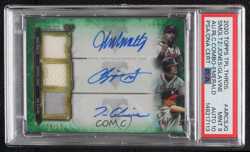 2020 Triple Threads Triple Relic Auto Emerald 8/18 Jones Smoltz Glavine PSA 9