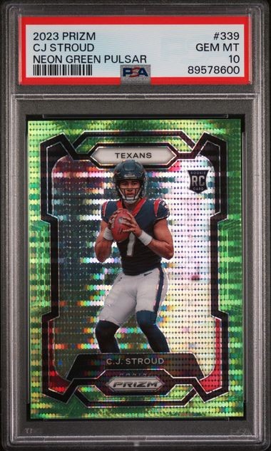 2023 Panini Prizm CJ Stroud NEON GREEN PULSAR RC Rookie Card 339 PSA 10 Pop=849*