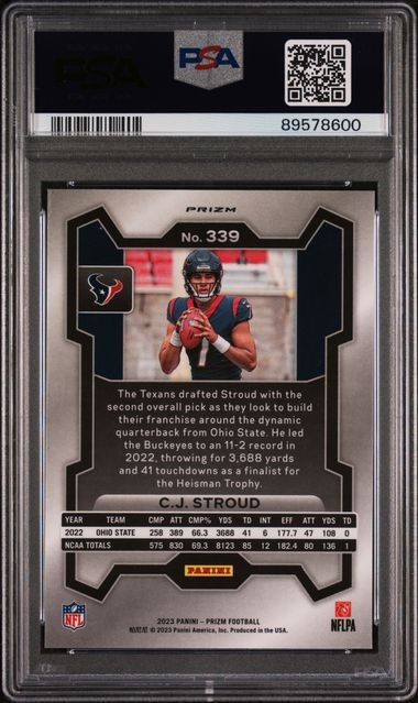 2023 Panini Prizm CJ Stroud NEON GREEN PULSAR RC Rookie Card 339 PSA 10 Pop=849* view 2