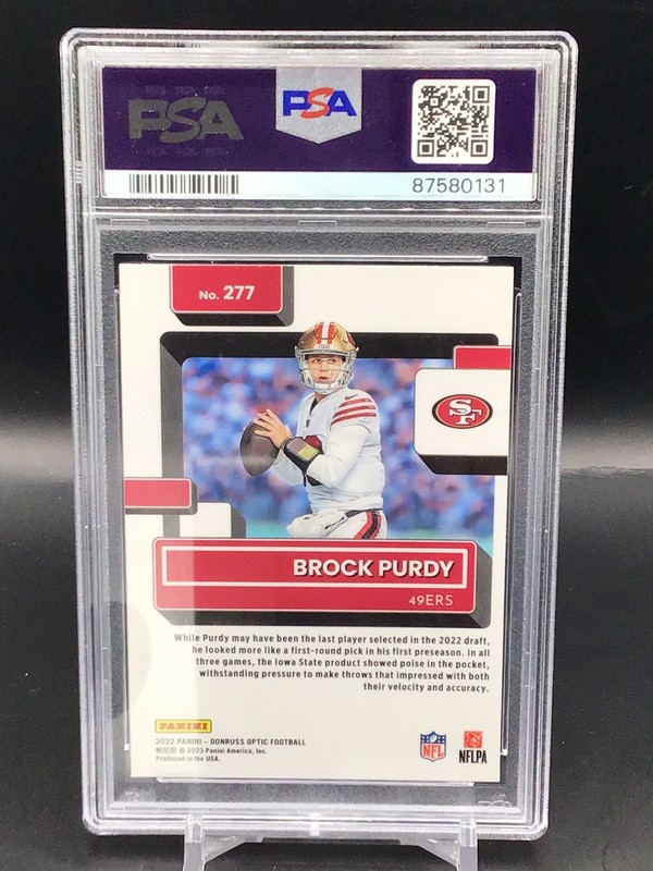2022 Panini Donruss Optic Brock Purdy #277 RC PSA 9 view 2