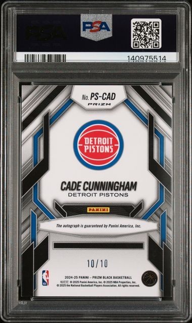 2024-25 Panini Prizm Black Prolific Auto Cade Cunningham Gold PRIZM /10 PISTONS