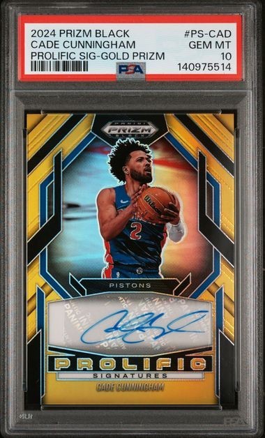 2024-25 Panini Prizm Black Prolific Auto Cade Cunningham Gold PRIZM /10 PISTONS view 2
