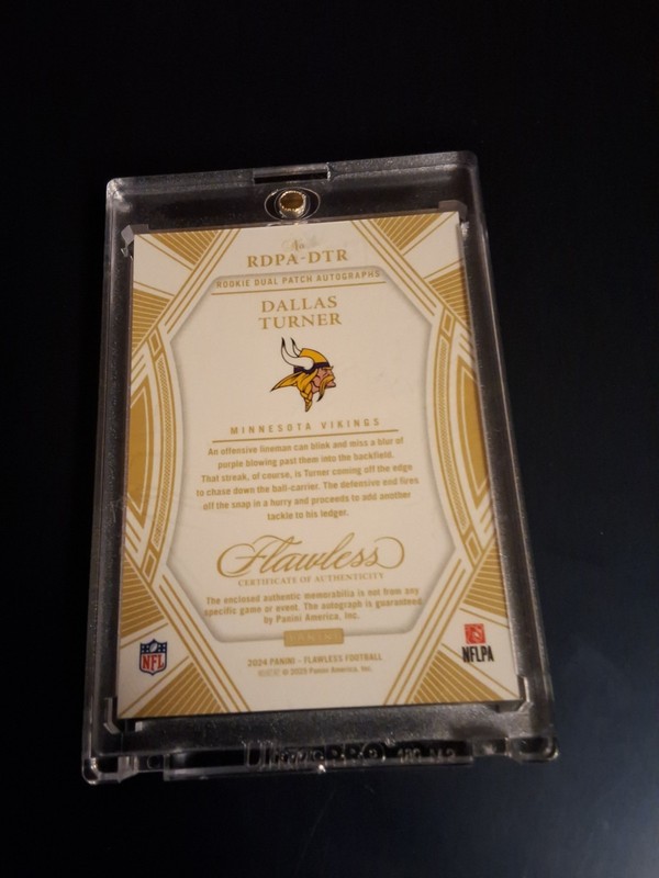 2024 Panini Flawless Dallas Turner Rookie Patch Autograph /20 Vikings Auto view 2