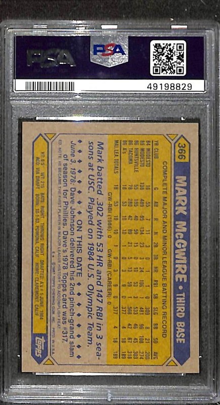1987 Topps #366 Mark McGwire PSA 9 Mint 49198829 view 2