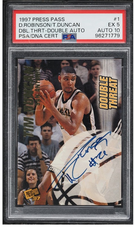 1997 Press Pass Tim Duncan David Robinson Double Threat Auto #/100 RC PSA 5