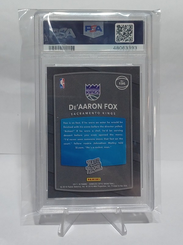 2017-18 Panini Donruss Optic - Rated Rookie De'Aaron Fox #196 (RC) PSA 10 Gem view 2